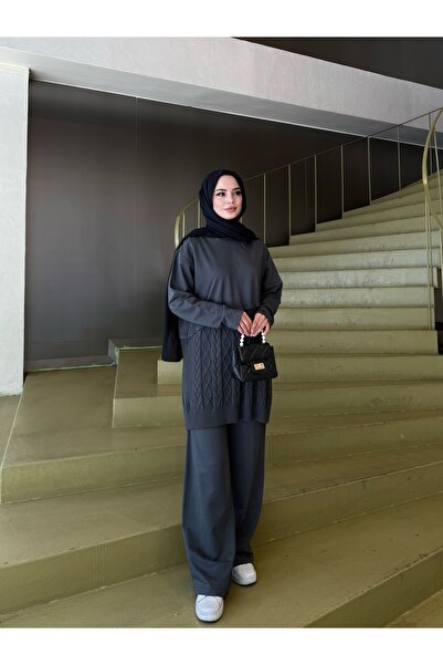 NİSUM MODA Çapraz Saç Örgülü Triko Takım