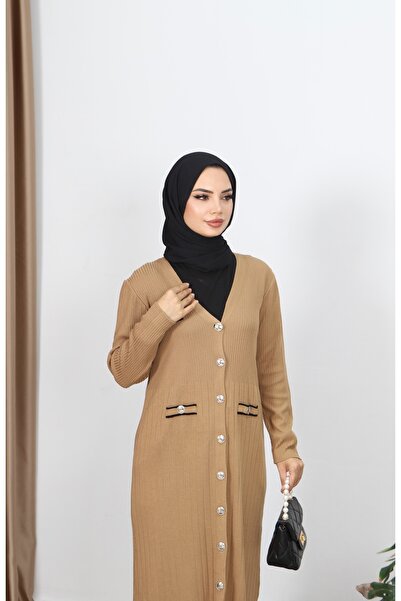 NİSUM MODA Mercerized Long Cardigan with Pocket Detail