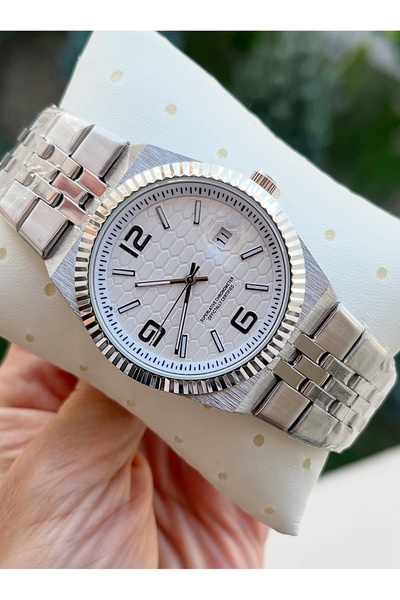 Weluxa Steel Band Steel Case White Dial 40mm Small Case Calendar Men's Wristwatch