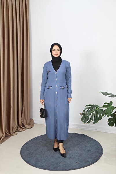 NİSUM MODA Cardigan lung mercerizat cu detaliu de buzunar