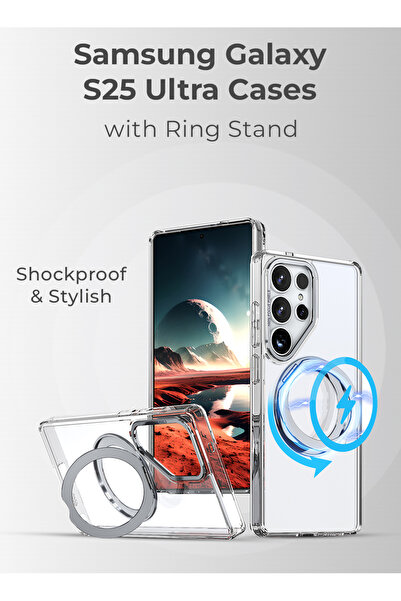 Glassology جراب مغناطيسي شفاف رفيع للغاية لهاتف Samsung Galaxy S25 مع حامل حل...