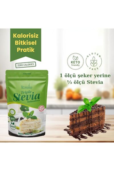 Fibrelle Triple Zero Slim Stevia Toz Tatlandırıcı 400 g - Ekstra Yoğun Kalorisiz Tatlandırıcı