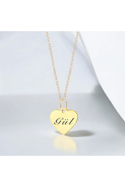 ARCHINO GOLD Altın Plakalı 14 Ayar Büyüleyici Kalp Motifli ve Işıltılı İsme Özel Kolye-352isim