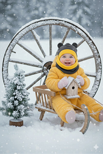 Babygiz Bebek Çocuk Çift Katlı Özel Tasarım Ekstra Soğuk Koruyucu Bere Boyunluk Takım