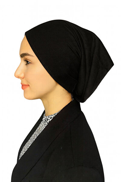 Stella Eşarp Boru Bone Düz Penye Kumaş Siyah Renk