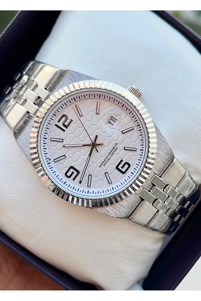 Weluxa Steel Band Steel Case White Dial 40mm Small Case Calendar Men's Wristwatch