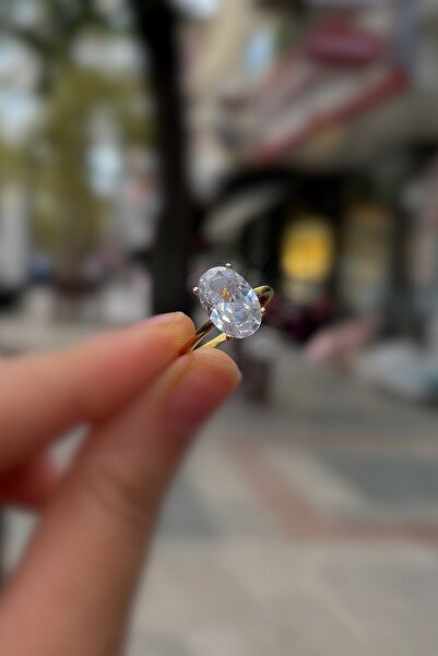 Erer Gümüş Gümüş altın kaplama oval 12x8 mm 4,5 carat tek taş yüzük is323