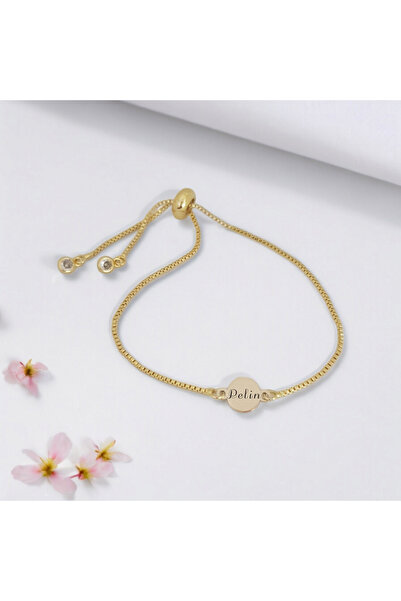 ARCHINO GOLD 14 Ayar Altın Plakalı Zincirli Yuvarlak Motifli Pelin Ismine Öze...