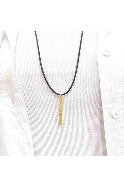 ARCHINO GOLD Altın Plakalı 14 Ayar Emre Yazılı Hakiki Mor Derili Dikdörtgen Motifli Hediyelik Kolye-483isim