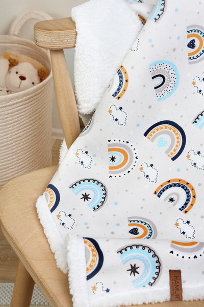 HAMUR Fluffy Baby Blanket 80X100 cm Sky Blue Swaddle Stroller Double-Sided Sheep Hair Blanket 100X80