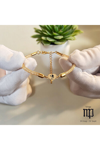 ARCHINO GOLD Altın Plakalı 14 Ayar Başak Burçları İçin Kalp Figürlü Hasır Kor...
