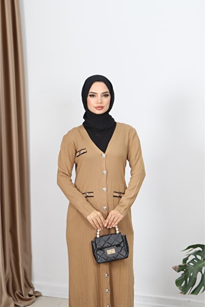 NİSUM MODA Mercerized Long Cardigan with Pocket Detail