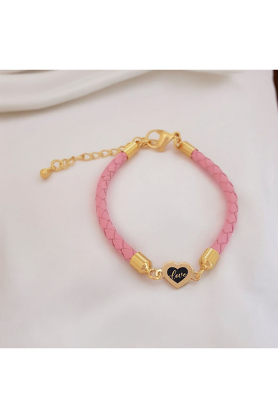 ARCHINO GOLD 14 Ayar Plakalı Altın Aşk Temalı Kalp Motifli Hakiki Derili Hedi...