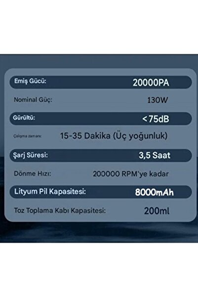 ZELIA Wear 20.000pA Yeni Nesil Güçlü Oto Süpürge 9 in 1 Vakumlu Araç İçi Üflemeli Taşınabilir (3 filtre hediye)