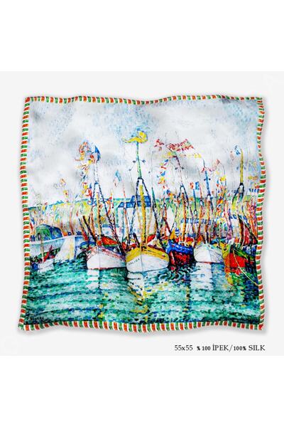 Galiga Tuna %100 Ipek Fular 55x55cm 'art On Silk'