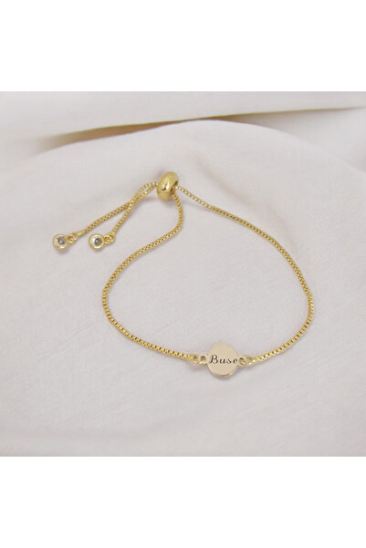 ARCHINO GOLD 14 Ayar Plakalı Altın Zincirli Yuvarlak Motifli Buse Ismine Özel...