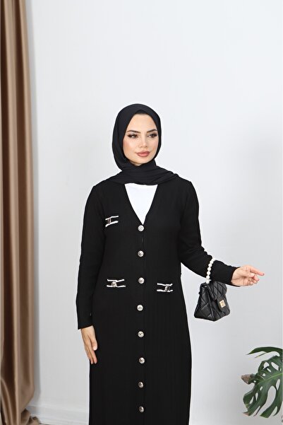 NİSUM MODA Cep Detaylı Merserize Uzun Hırka