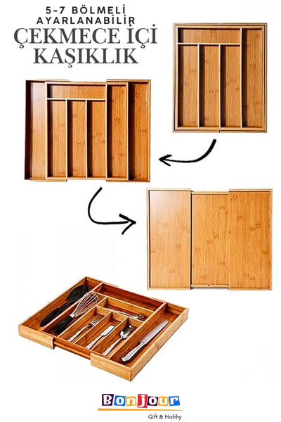 MİEN Ρυθμιζόμενη θήκη για κουτάλια από μπαμπού με 5-7 θήκες με ρυθμιζόμενο μέγεθος εσωτερικά