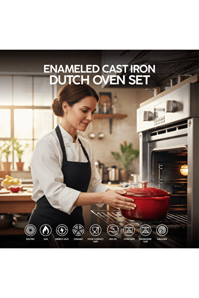 VAV GET Healthy and Safe 7-Piece Enameled Cast Iron Dutch Oven Set with Lids
