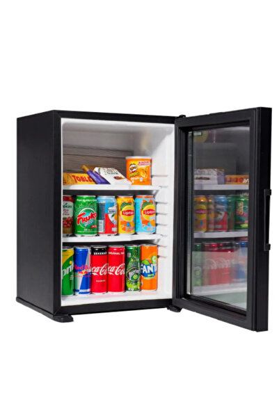 ISM İçecek Soğutucu Minibar Cam Kapılı Mini Buzdolabı Siyah Sessiz Minibar Otel Tipi İçecek Dolabı
