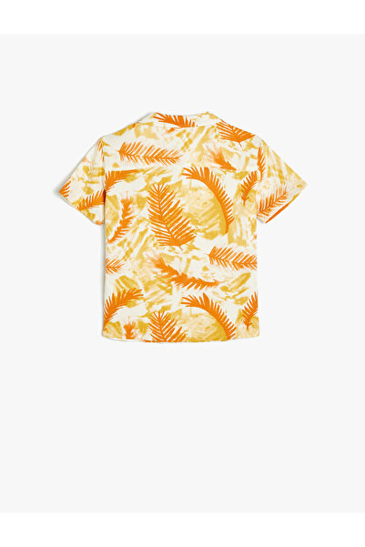 Koton Linen Shirt Short Sleeve Leaf Pattern Single Pocket