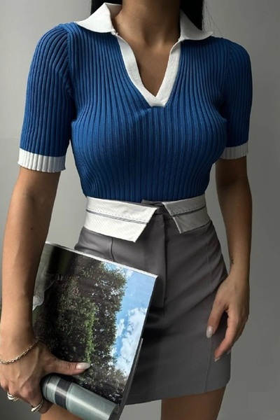 lovebox Жіноча поло з коміром Saks біла коротка блуза 23s15005