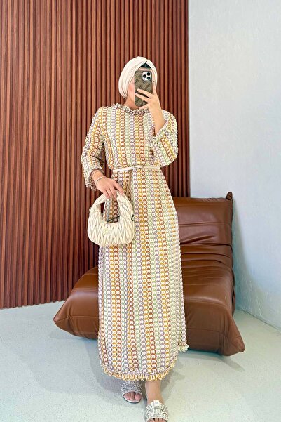 Melike Tatar Renkli Fırfır Detaylı Elbise 32-3589-2