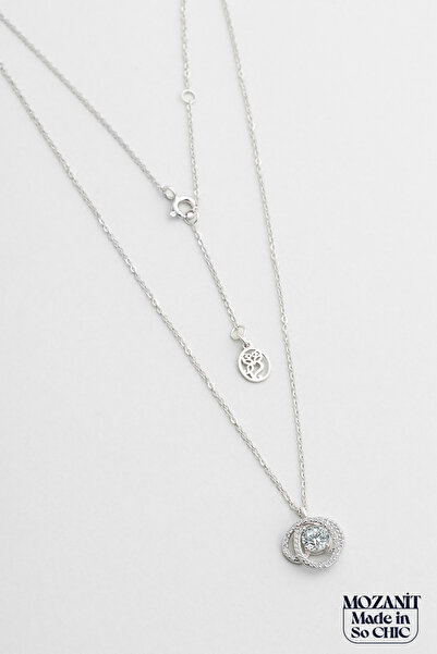 So CHIC... Mozanit Evreni 18 Ayar Beyaz Altın Kaplama 46 Cm Gümüş Kolye