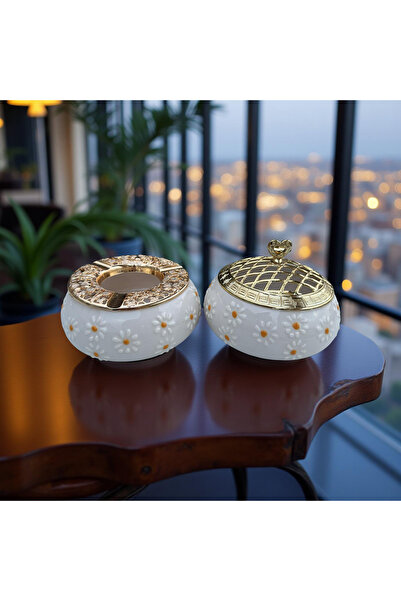 İlbay Çini Takı Poyraz Çayır papatyası şekerlik küllük takımı