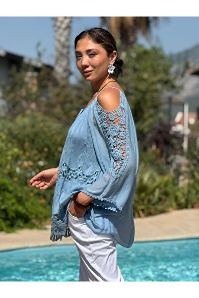 Punta Otantik NC9740 Італійська шовкова блузка синього кольору