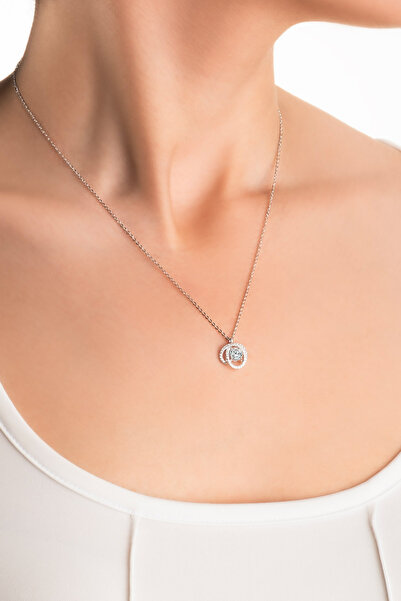 So CHIC... Mozanit Evreni 18 Ayar Beyaz Altın Kaplama 46 Cm Gümüş Kolye