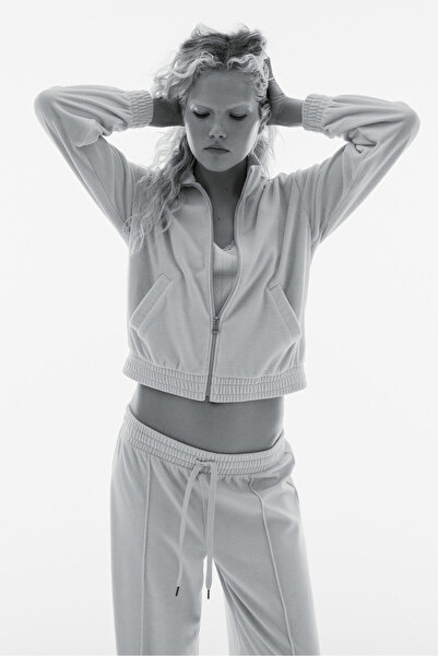 H&M Fermuarlı Velur Ceket