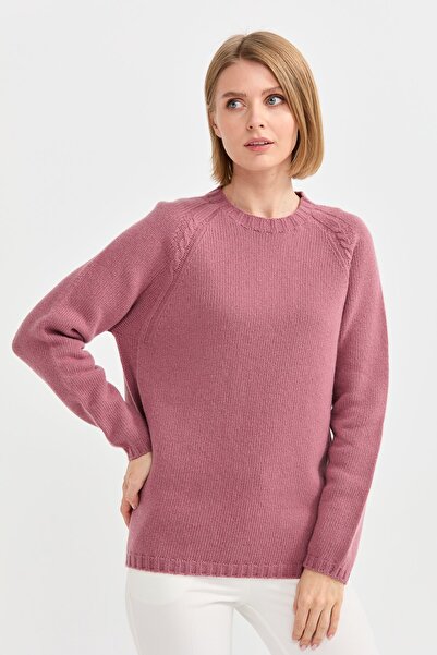 Desen Triko Kadın Sıfır Yaka Omzu Saç Örgülü Yün Kazak Y.G.Kurusu