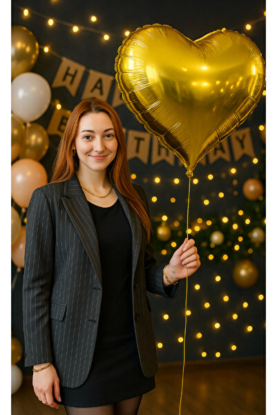 Parti dolabı 1 Adet 60cm Gold Altın Sarısı Kalpli Folyo Balon Helyumla Uçan