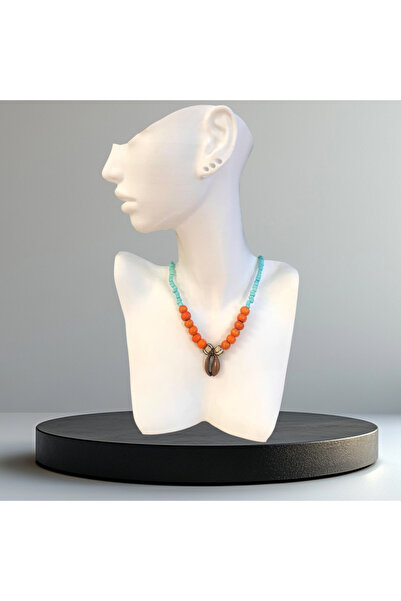 Alyas Aksesuar Handmade Wooden Beaded Blue Orange Necklace