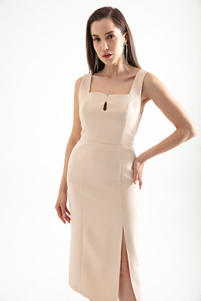 Lafaba Γυναικείο Μίντι φόρεμα με σκίσιμο τετράγωνο γιακά