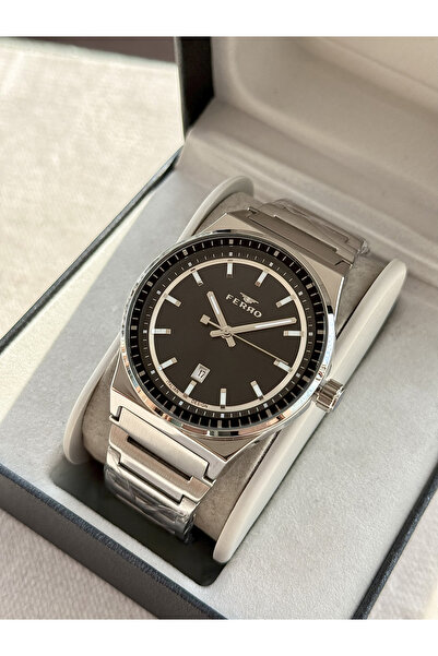 FERRO Silver Steel Band Men's Wristwatch F11592Awt-A2 3Atm Water Resistant Warranty for 2 Years Giftpacked