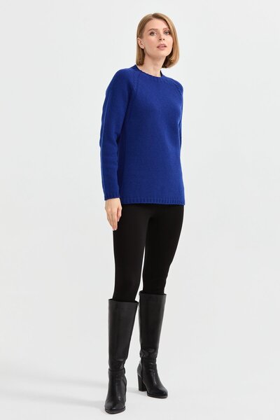 Desen Triko Pulover de lână împletit pentru femei, cu gâtul în formă de O, S.Blue