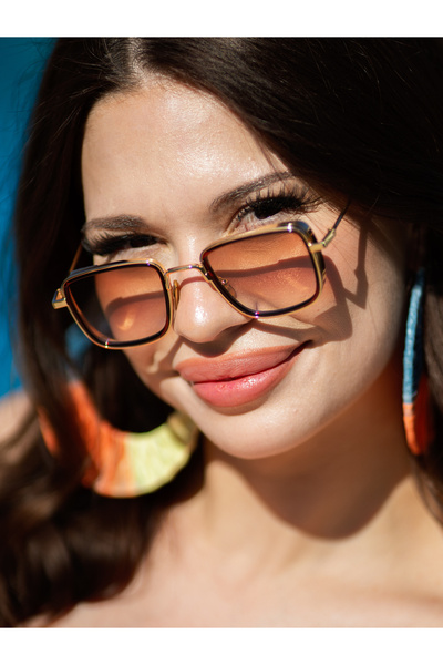 Angel Eyes Small Square Gold-Gold Frame Brown Glass Minimal Sunglasses High Quality Ce Certificate