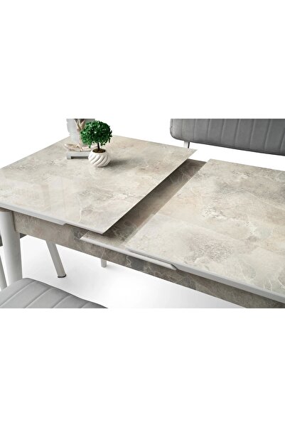 Evistro Ortadan Açılır Büyüyen Yemek Masası Mermer Desenli 80x130cm SADECE MASA FİYATIDIR