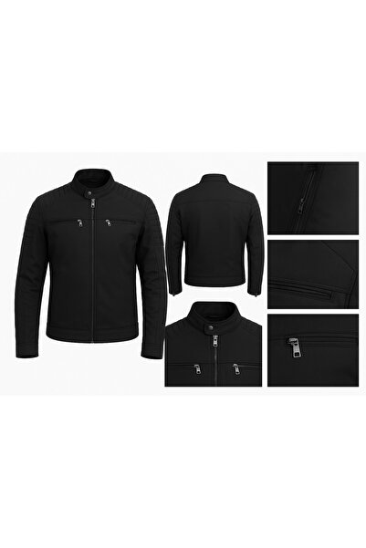 Mero Life Erkek Siyah Su ve Rüzgar Geçirmez Slim Fit Astarlı Mevsimlik Mont