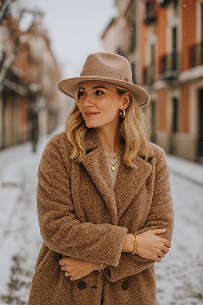 FELLMENS Καπέλο Fedora Panama με μπεζ μεταλλικό κουμπί