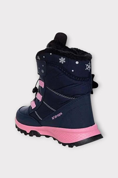 Liger Voděodolné chlupaté boty na suchý zip pro dívky - tmavě modrá-pudrová