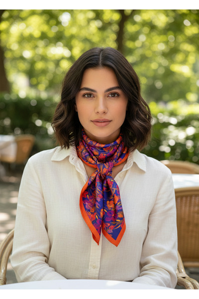tuaipek WİLD HİBİSCUS Desen Şık & Zarif Kadın Aksesuarı Saten Fular 30x165cm