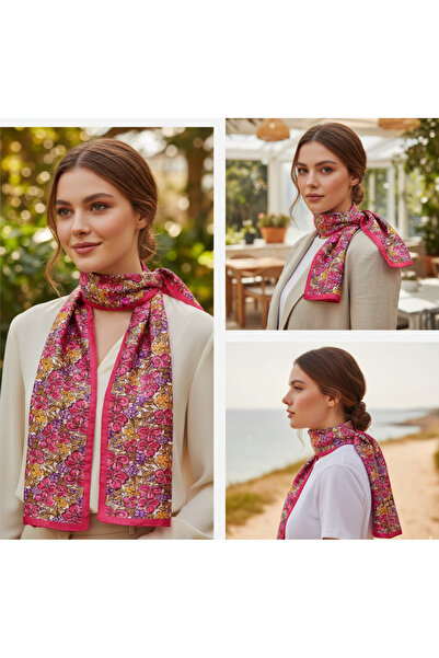 tuaipek GÜLCE&MORCE Desen Şık & Zarif Kadın Aksesuarı Saten Fular 30x165cm