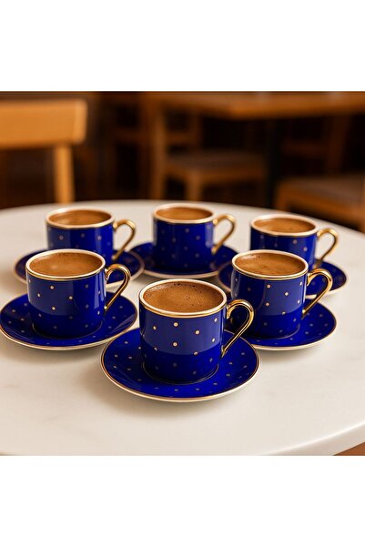 Hepyek Bycomo Royal Blue 6-Piece Premium Porcelain Coffee Cup Set – Gold Gilded & Modern Design