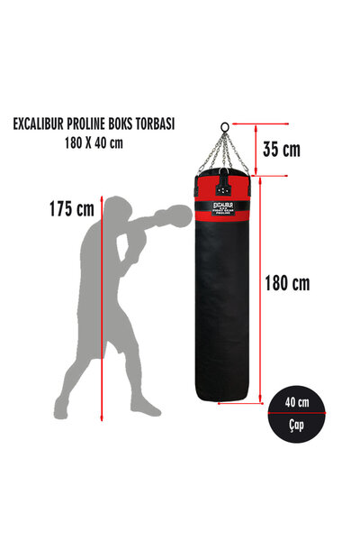 Excalibur Proline Salon Tipi Profesyonel Boks Torbası 180 X 40 Cm Siyah - Kırmızı