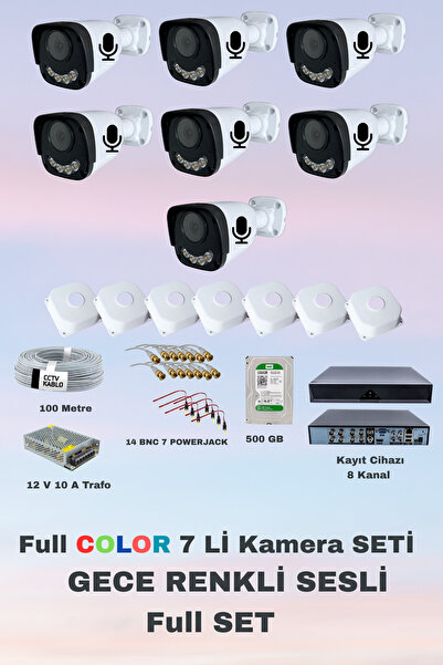 Fabius Gece Renkli Görüşlü Sesli 7 Li Güvenlik Kamera Seti Kayıt Cihazı 500 G...
