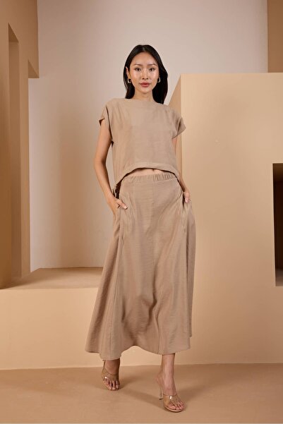 Bolivente Fusta țesătă cu talie elastică, cu tăietură lejeră din nurcă