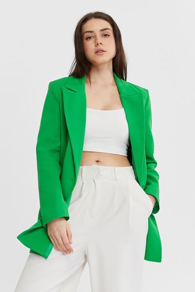 Bolivente Yeşil Oversize Dokuma Blazer Ceket